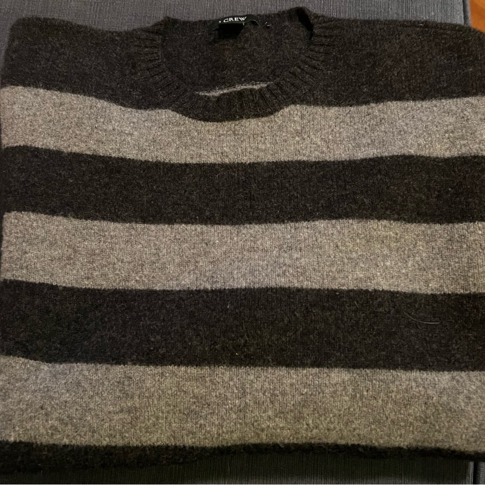 J Crew mens gray stripped lambs wool sweater